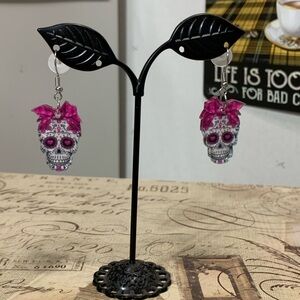 Pink Sugar Skull Dangle Earrings